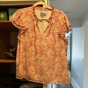 CeCe Pink and Cream Floral Blouse